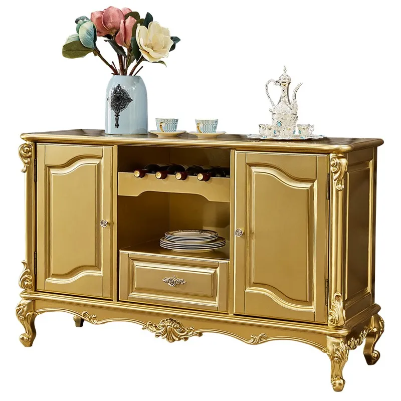 

All solid wood European dining side cabinet storage tea solid wood carving flower entrance cabinet