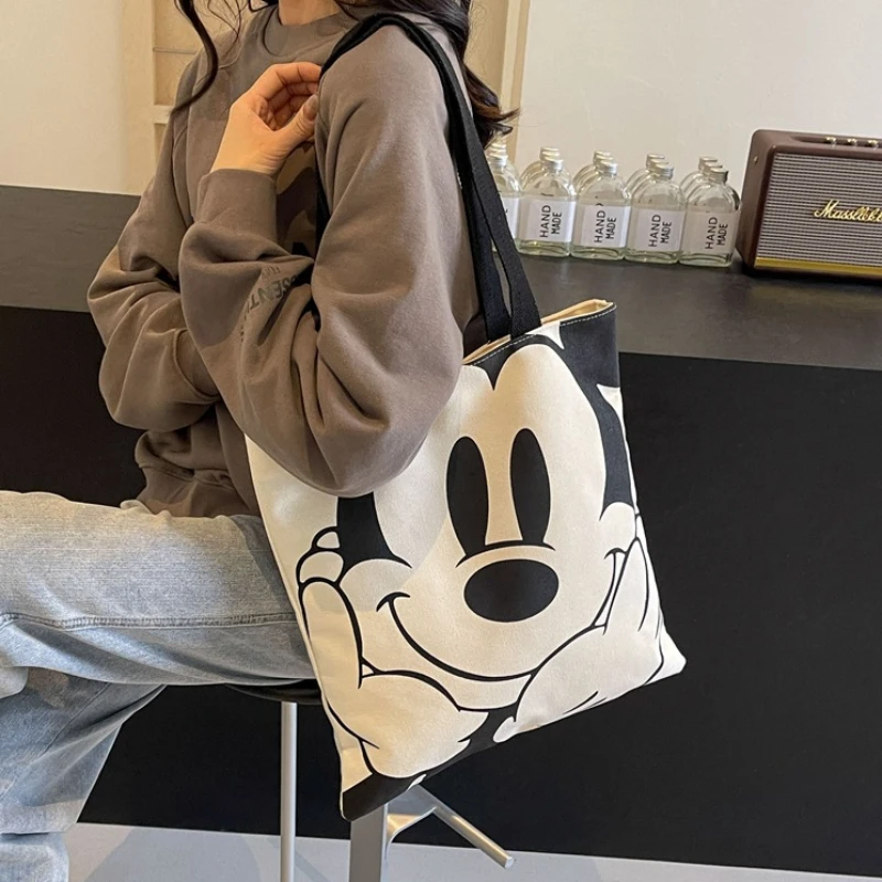 Disney Mickey Mouse Canvas Shoulder Bag for Women Fashion Cartoon Tote Reusable Shopping Bags Woman Handbags Large Travel Bags