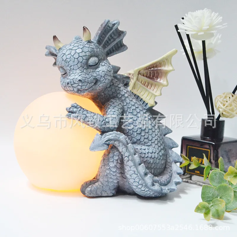 Glowing Meditation Dinosaur‌ - Resin Sculpture with Ball of Light for Garden Decor