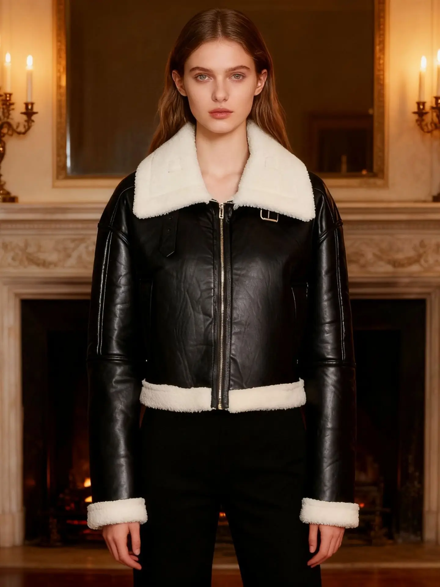 

Fashionable Motorcycle Style Short Quilted Leather And Fur Vest Zipper Collar Winter Outerwear for Women New 2025 Design