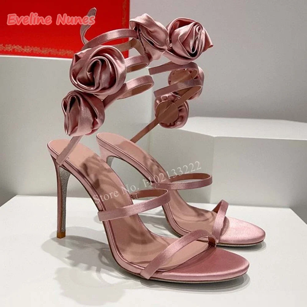 Solid Yellow Floral Sandals Summer New Arrival Thin High Heel Round Toe Fashion Commute Sexy Party Lace-up Shoes footwear - Image 3