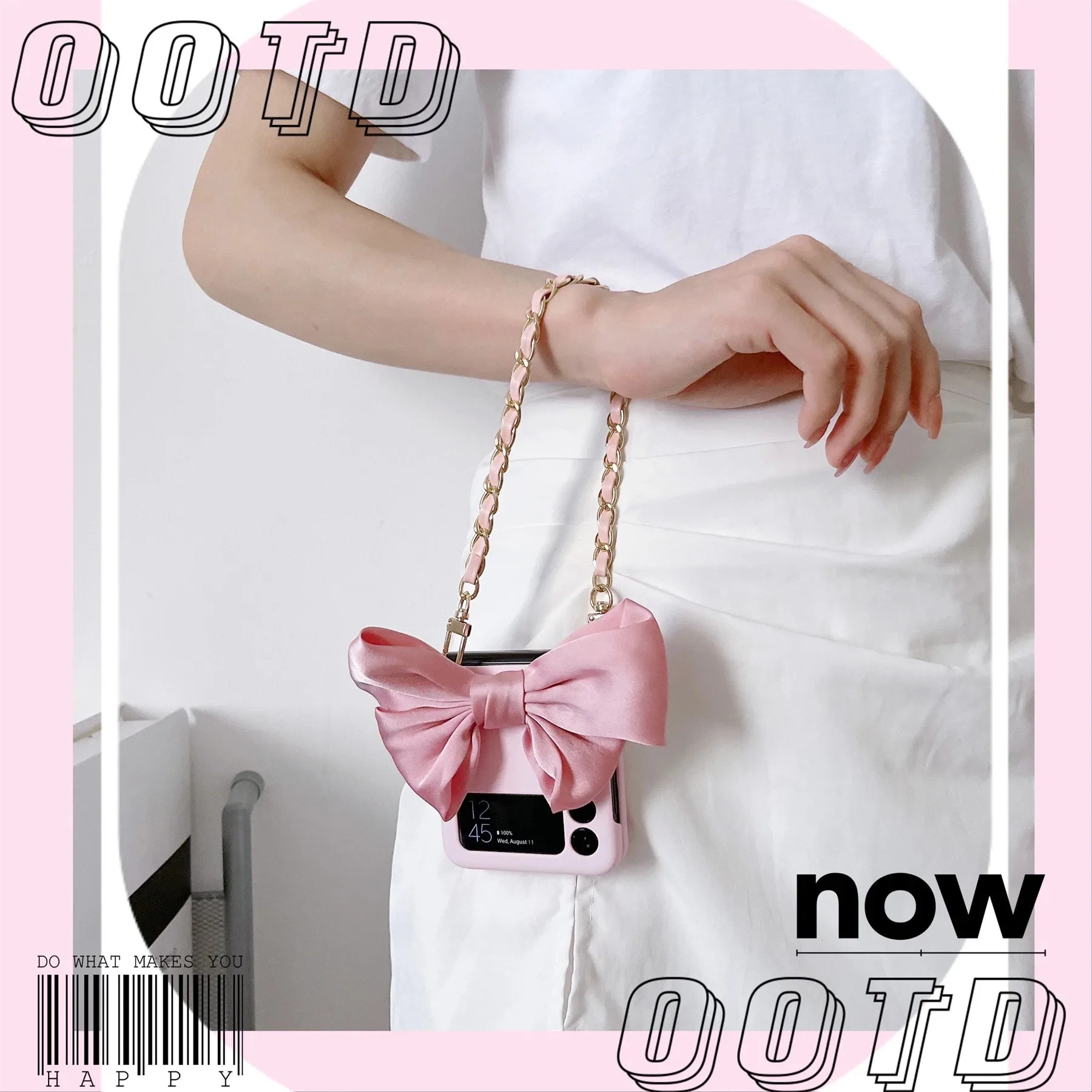 Luxury Korean Cute Silk Bow Leather Bracelet Chain phone case Suitable For Samsung Galaxy Z Flip6 Flip5 Flip4 Flip3 Cover