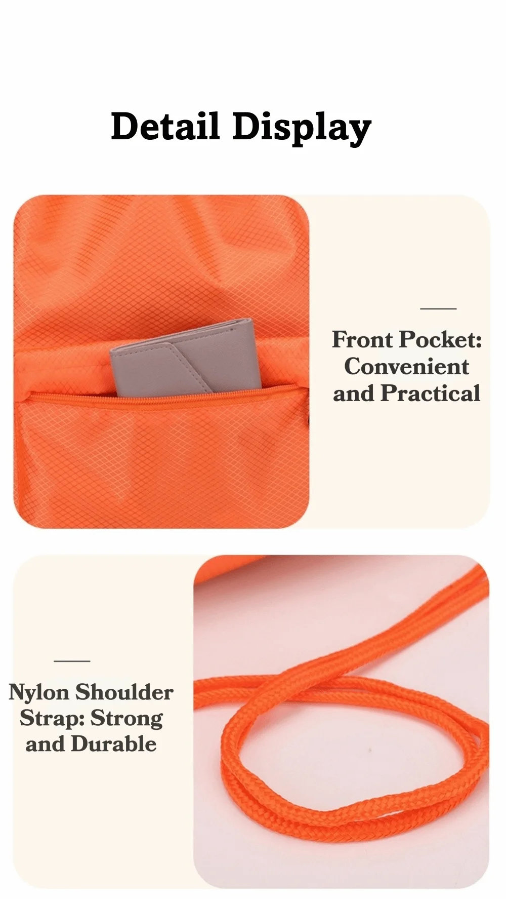 Einfarbige Turntasche mit Kordelzug, wasserdicht, schnell trocknend, Sportrucksack, verstellbare Träger, großes Fassungsvermögen, Sporttasche mit zwei Schultergurten – Detail 6