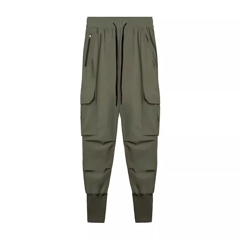 الخريف الرجال سستة مستقيم السراويل الصلبة طويلة سروال رصاص Splic عادية الدانتيل يصل الرباط مرونة الخصر جيب سليم بانت #5