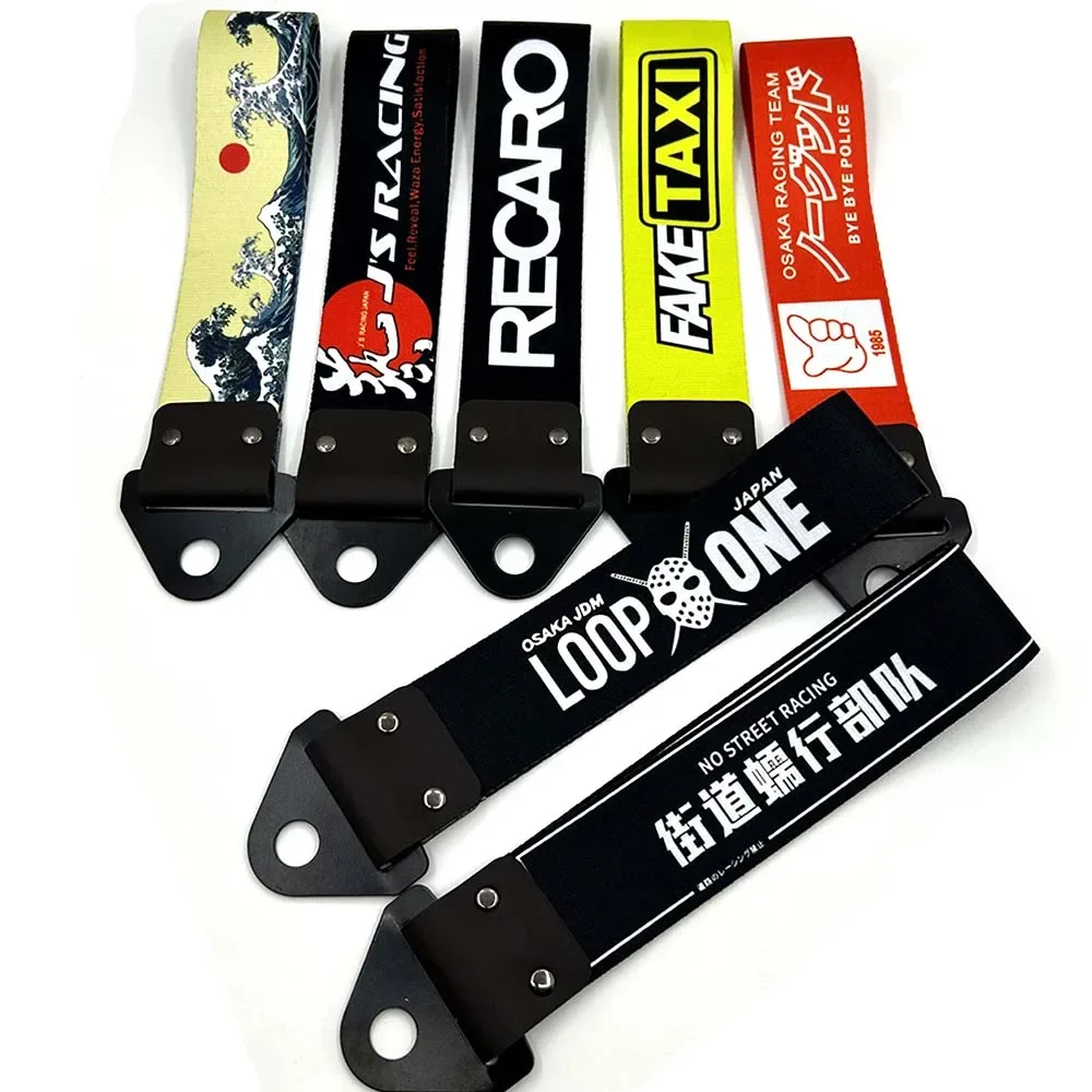 

JDM Racing Style Tow Strap Universal Competition Tow Bar Nylon Car Tow Rope Hook Front Bumper Decorative Streamer Fake Taxi