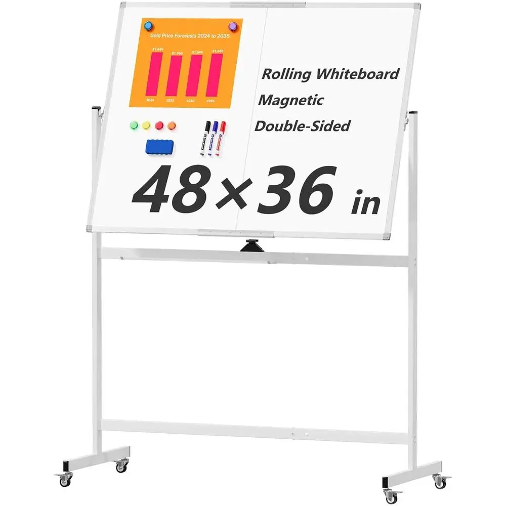 

Большая мобильная двусторонняя доска для записей на колесиках, 48 x 36 дюймов, с подставкой, 4 x 3 фута, портативная, магнитная, для сухого стирания