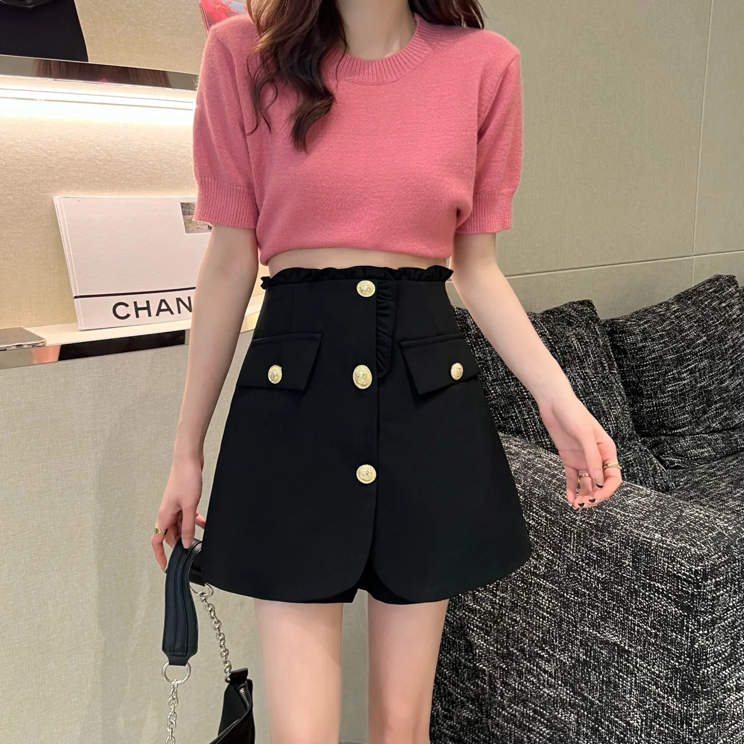 Design Loose Women High Waist Short Suit Pants Skirt Spring Summer Wide Leg Korean Ladies Casual Shorts Black White Irregularity