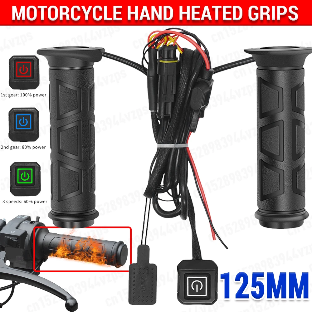 

Motorcycle Heated Handgrips Heated Handle Hot Grips ATV Heated Grip Temperature Control Adjustable Waterproof 3 Gear Hand Warmer