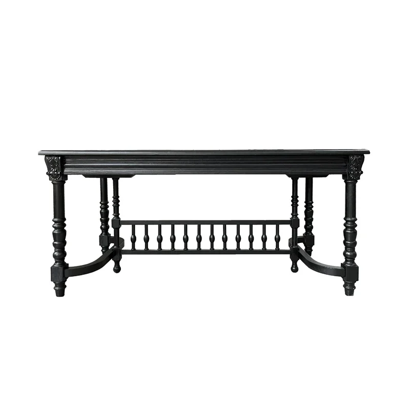 

Black Knight Dining Table Solid Wood French Retro Furniture Square Desk Dining Table Entrance