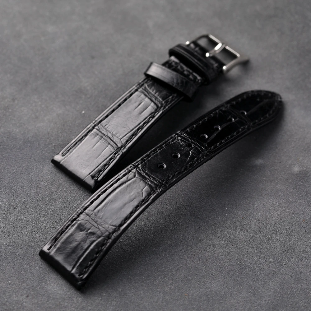 Handmade Crocodile Leather Strap 20*16MM 18mm*16mm Black Ultra-Thin Soft Genuine Leather Strap Vintage American Crocodile