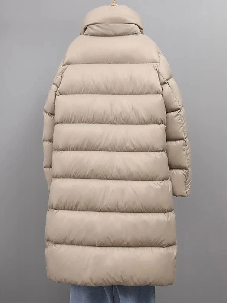 Doudounes mi-longues en duvet de canard blanc pour femme, col montant, chaud, nouveau style, designer haut de gamme, hiver, JxOvercoat