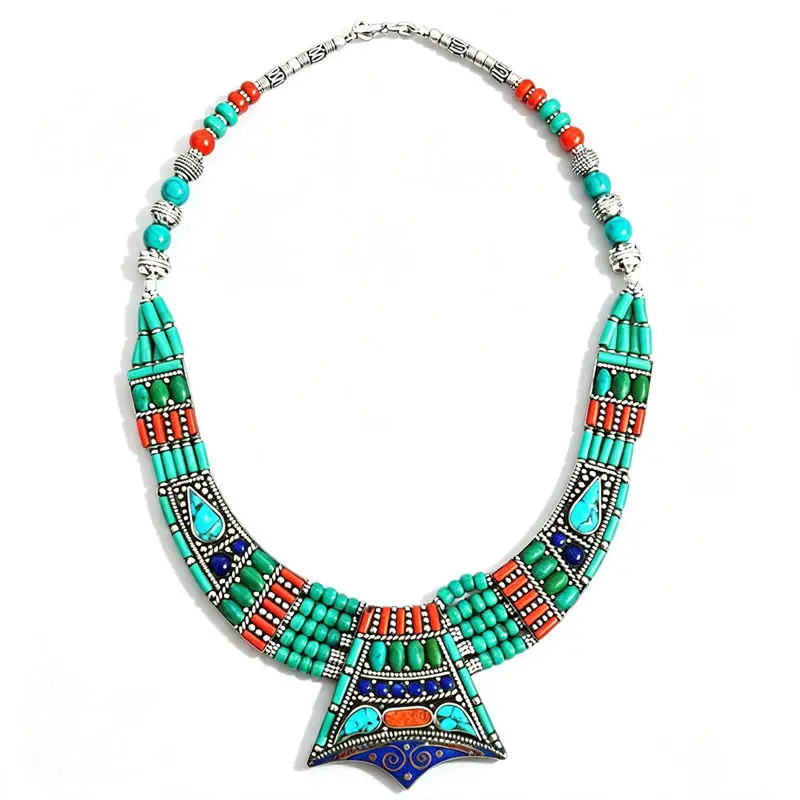 BOHO Vintage Necklaces Collection Copper Inlaid Big Pendant Necklaces Ethnic Jewelry TNL161