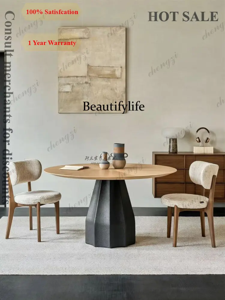 c139 Medieval designer black retro solid wood round dining table home bed and breakfast