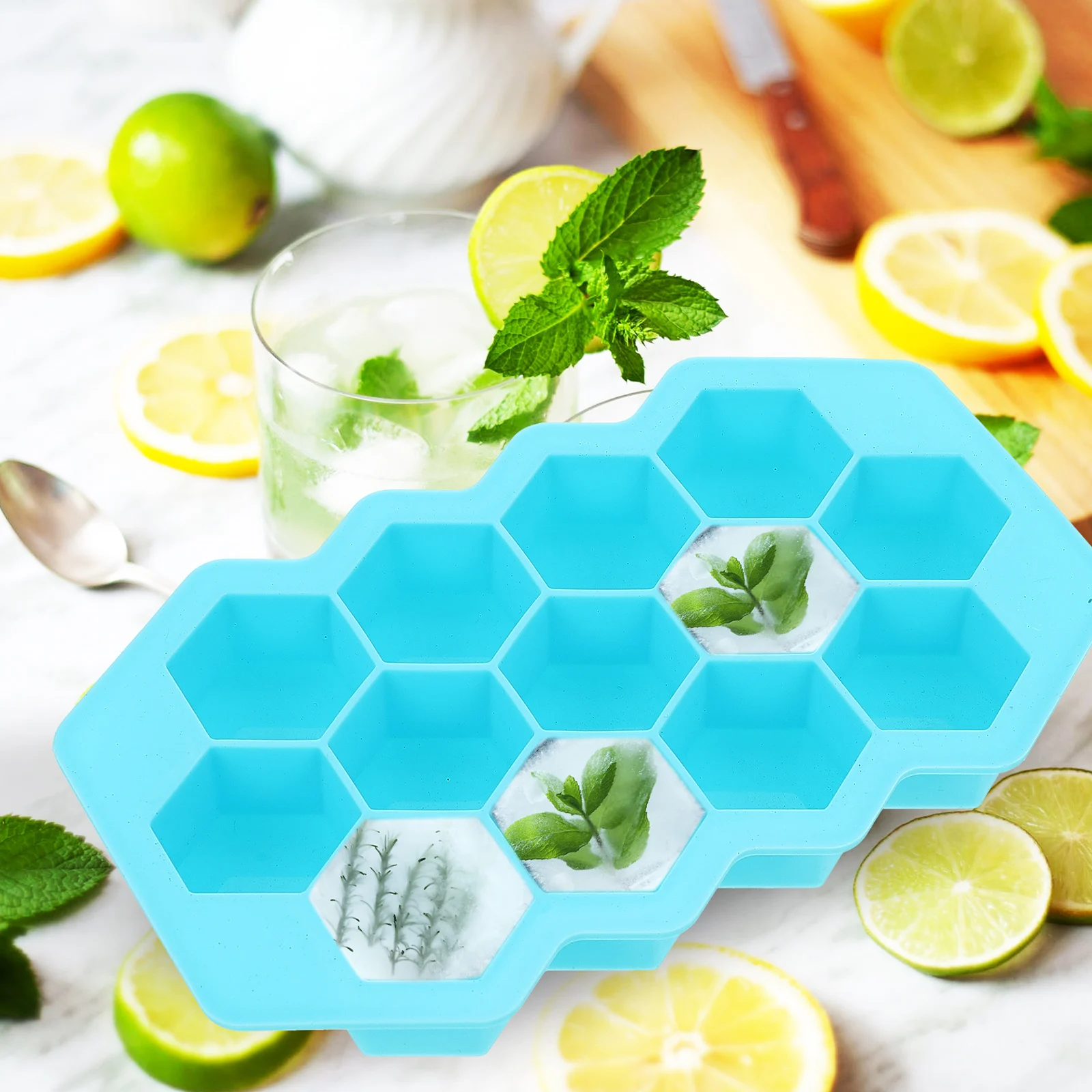 

13 Honeycomb Ice Cube Trays Blue Silica Gel Leak Free Frost Resistant Cover Design Hygienic Home Use Kitchen Bar Tool