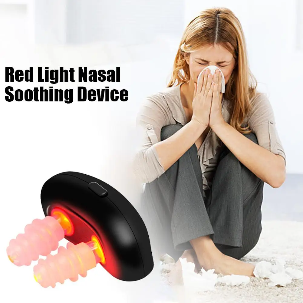 1pc Portable Infrared Rhinitis Device Double Holes Low Frequency Pulse Nose Massage Nose Care Therapy Machine Black