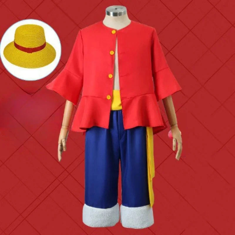 Japan Anime Luffy Cosplay Costume Cos Sun God Stage Performance Clothes Adult Children Straw Hat Jacket Pants Belt Set