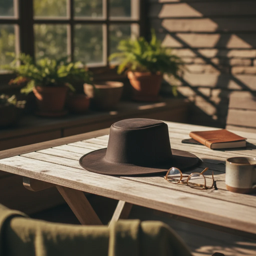 Leather Hat with Side Cords Wide Brim Cowboy Hat Rugged Comfortable for Outdoor, Travel
