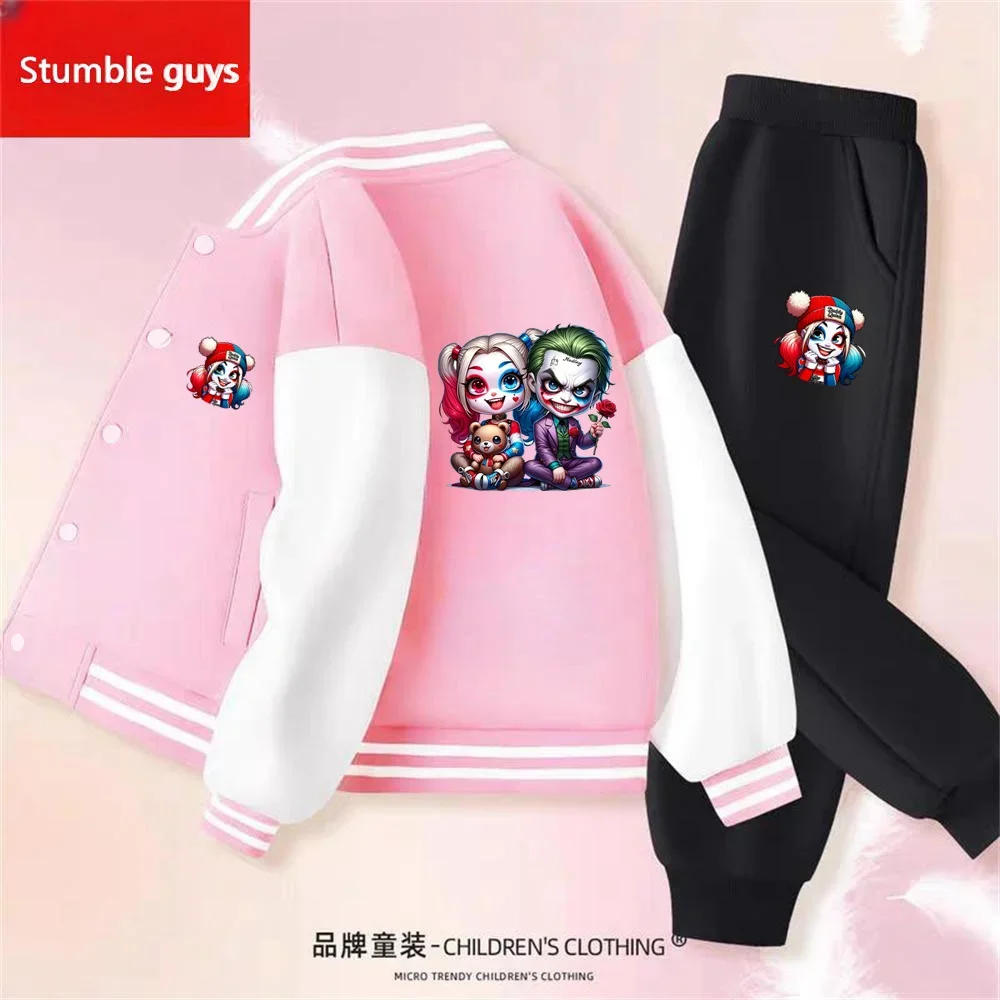 Harley Quinn Hoodie Set Boys Clothes Girls Baseball Uniform Thick Coat Anime Narutos One Piece Sonic Warm Jacket Tops