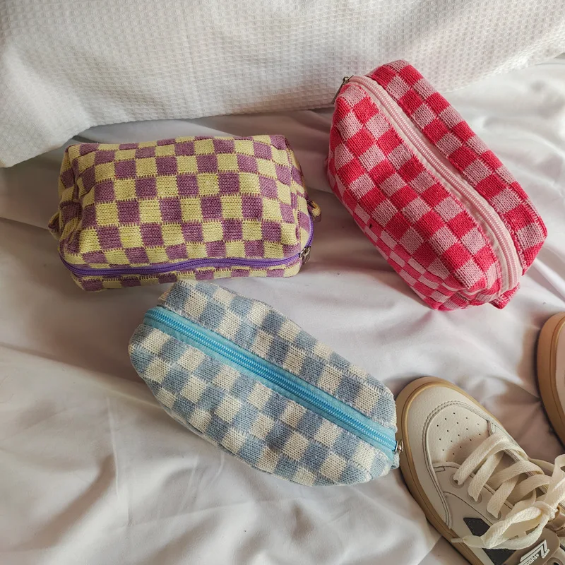 Checkerboard Storage Bag Pouch Basic Retro Check Patterns Pencil Bag Pen Case for Travel Stationery Office School A6933