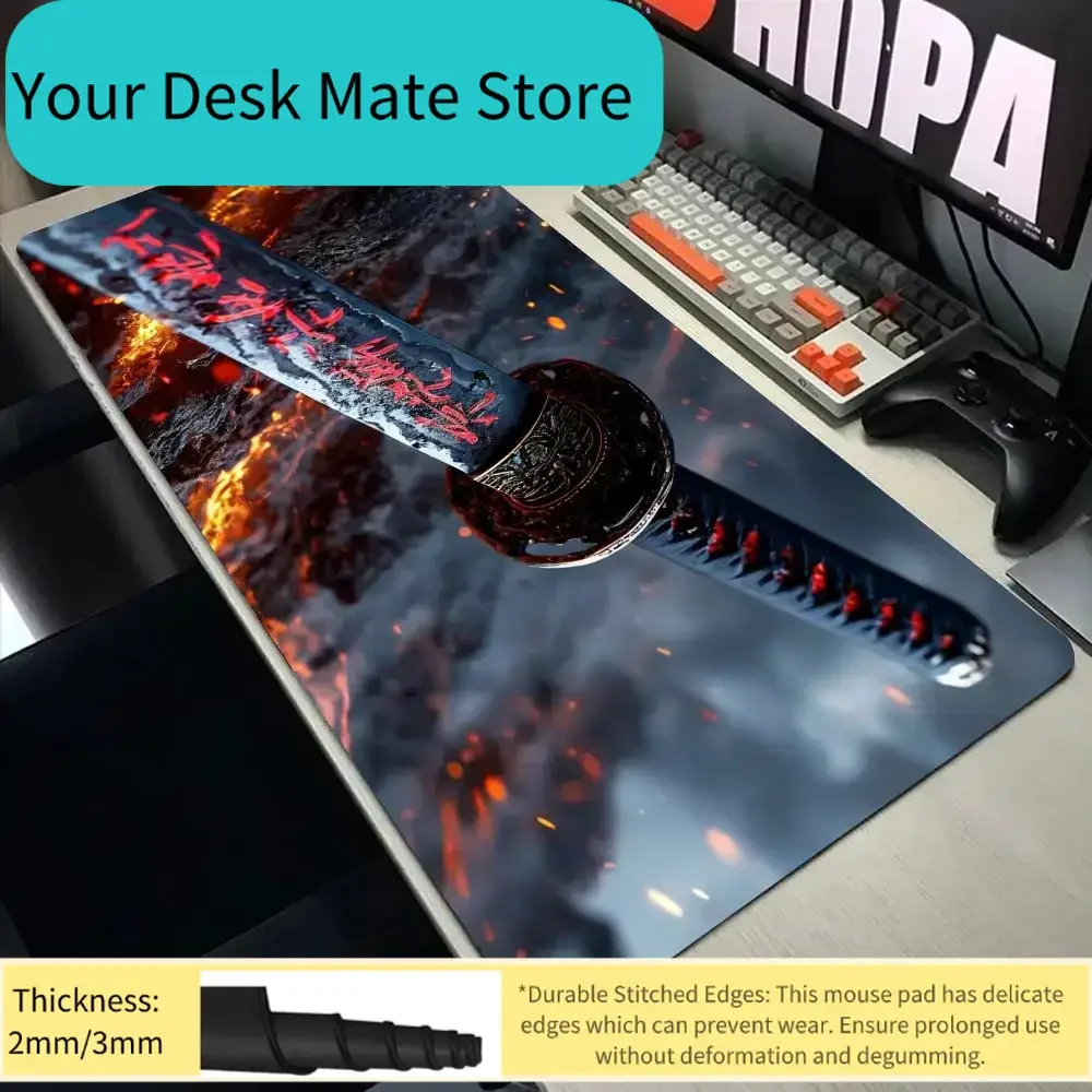 

Коврик для мыши с дизайном в стиле самурайского меча, аниме-кавайный дизайн, игровой коврик для стола, аксессуары для геймеров, резиновый противоскользящий коврик для клавиатуры и мыши.