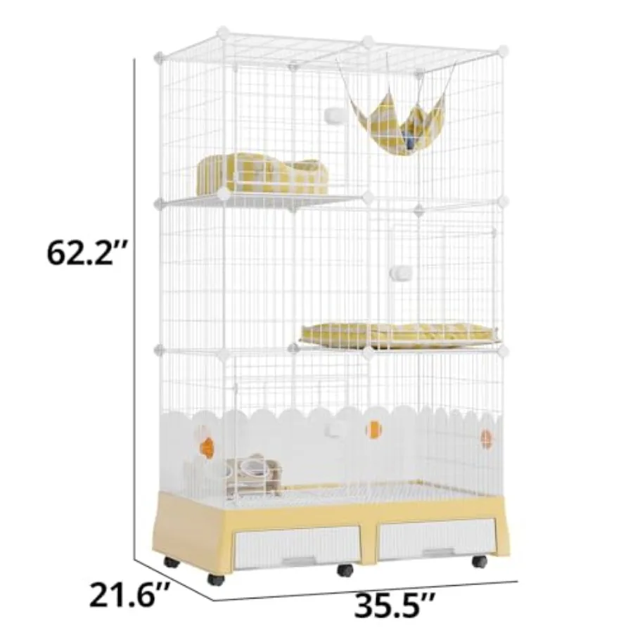 Large Indoor Cat Cage with Integrated Litter Box and Scoop Portable Design on Wheels Perfect for 1-3 Cats Dimensions 35.5 L x 2