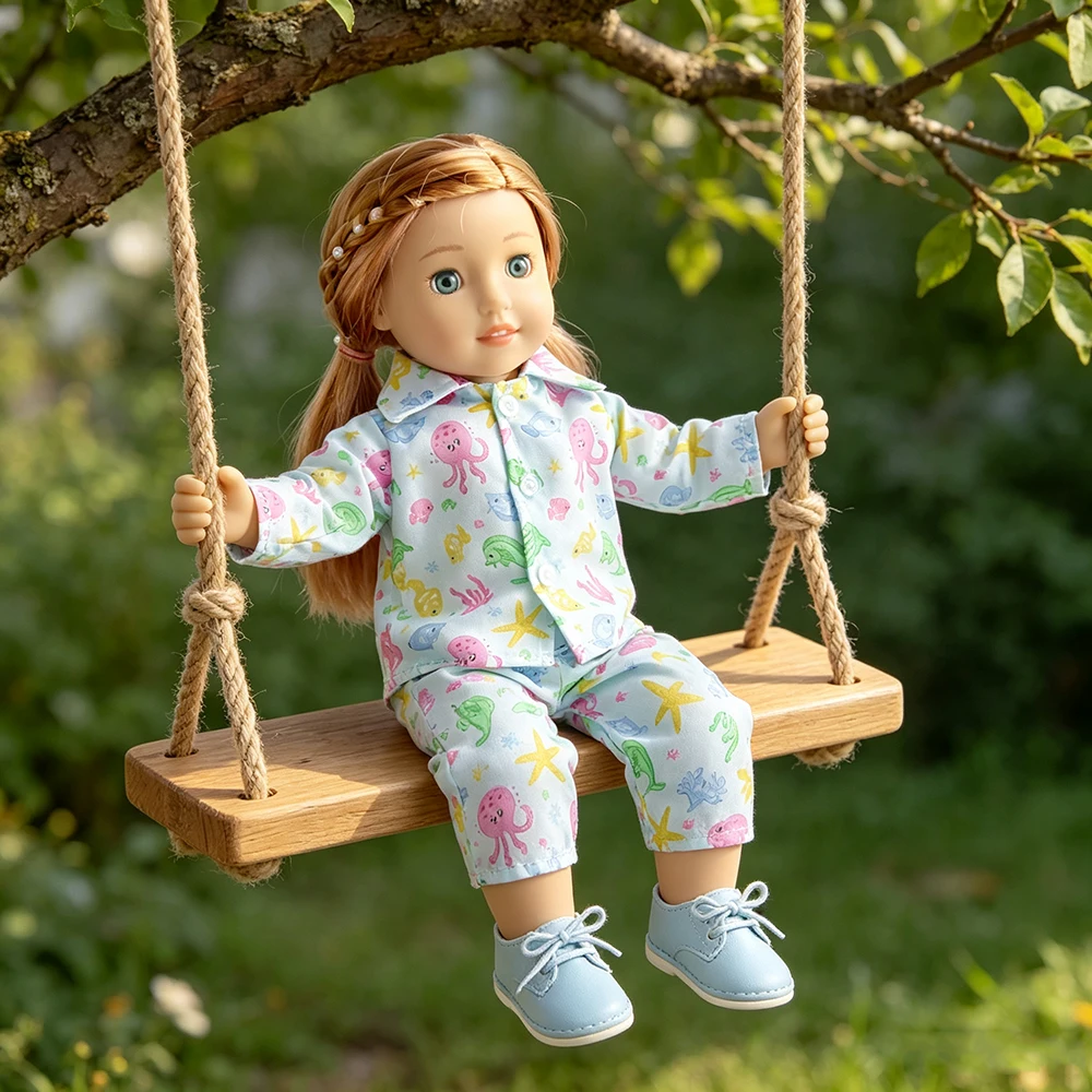 18 Inch Doll Girl Long Sleepwear Two-Piece Set, Suitable for Clothing of 18 Inch Dolls in Spring and Autumn, Doll Accessories