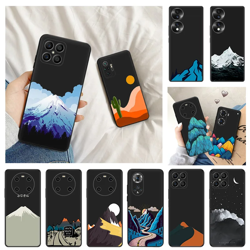 Ultra Thin Soft Phone Case For Honor X8 X7 X9 b X6 4G 70 90 Magic5 Pro 8x Pixel 8 7 6 a Snow Mountain Volcano dune Matte Cover