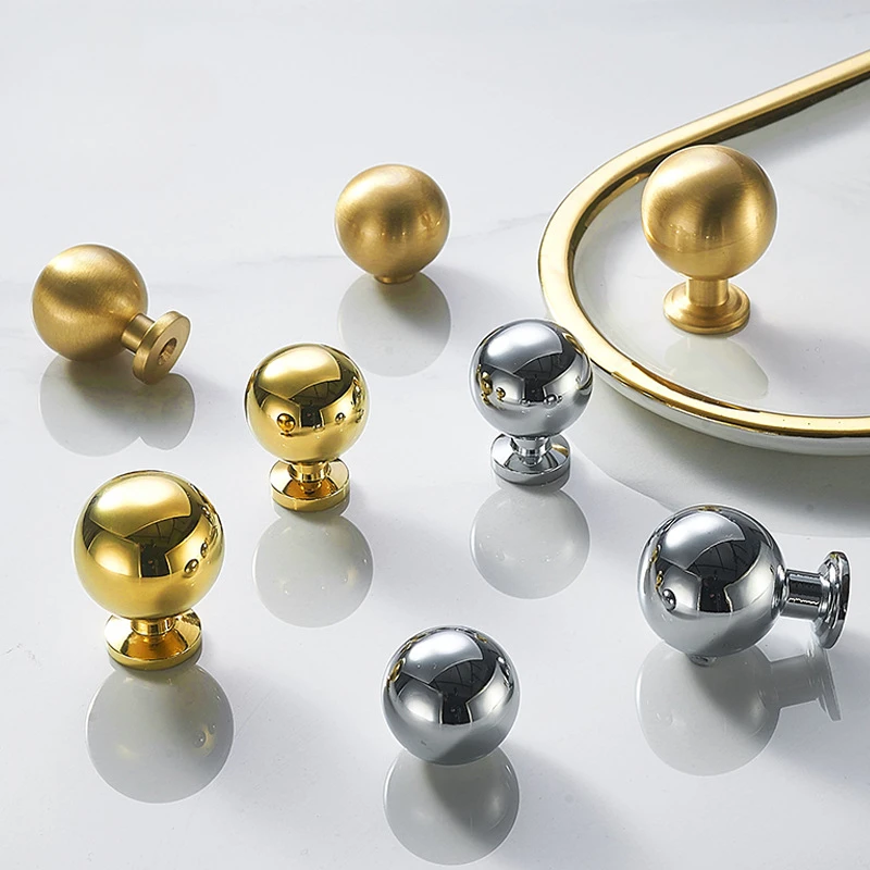 

Luxury brass ball handle gold silver French single-hole handle minimalist drawer cupboard door handle