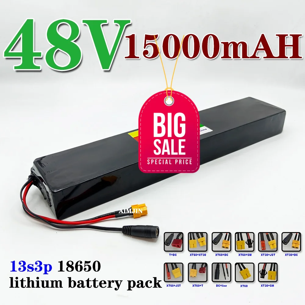 13S3P Battery Pack 48V 15Ah Suitable for 500W-1000w Electric Bicycles,Scooters 18650 Rechargeable Lithium-ion