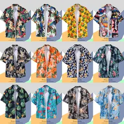 New Summer Casual Short Sleeved Shirt Korean Version Fashionable Men's And Women's Loose Collar Hawaiian Seaside Flower