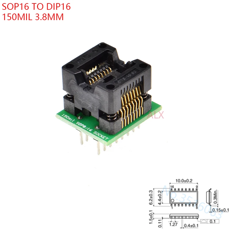 Soic16 Soic 16 Sop16 do Dip16 Adapter programatora Szerokość korpusu gniazda 3,8 mm 150mil Ic Konwerter gniazda Układ testowy
