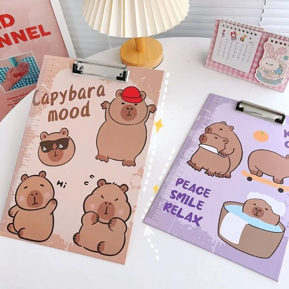 With Low Profile Gold Clip Capybara Writing Pad Paper Organizer Cartoon A4 File Folder Board Clamp Document Folder Kawaii