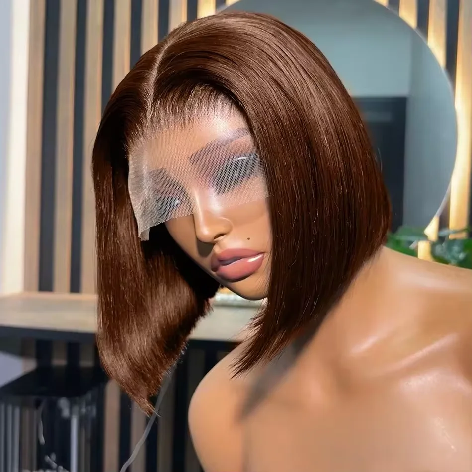 

#4 Chocolate Brown Straight Bob Wigs 13x4 Lace Front Wigs for Human Hair Short Bob Wigs Transparent Bob Virgin Front Lace Wigs