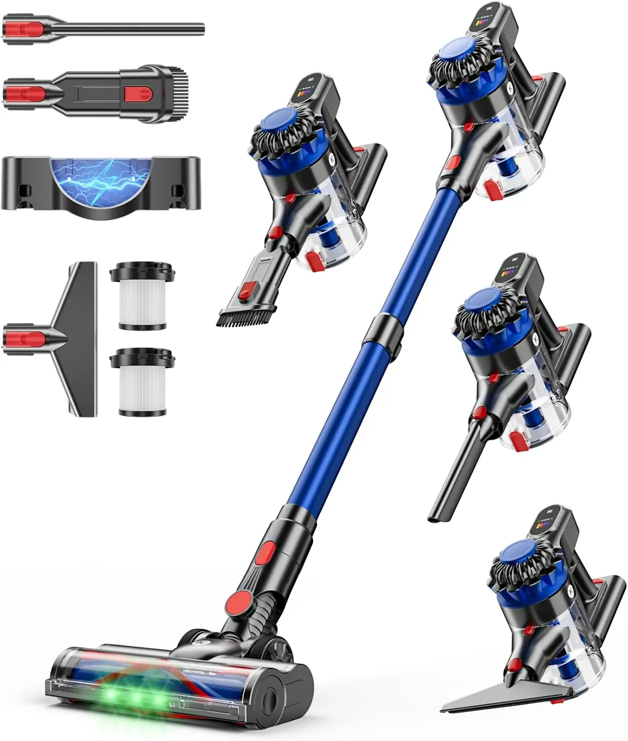 500W Cordless Vacuum Cleaner, 40Kpa Suction, 60Min Runtime, LED Display, Anti-Tangle Brush