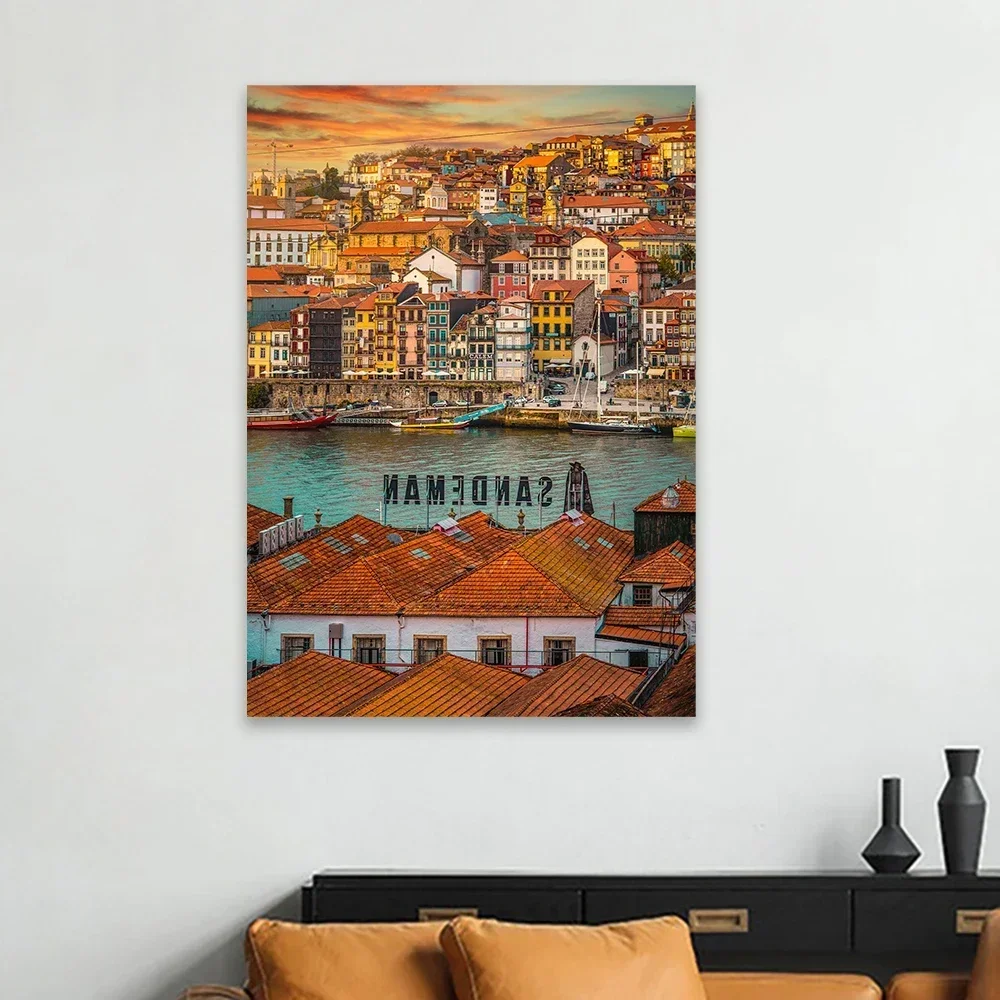 Porto Portugal Sunset Poster Douro River Landscape City Wall Art Architecture Print Portugal Travel Poster Home Bedroom Decor