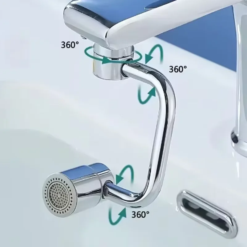1pc 1080° Swivel Stainless Steel Faucet Extender Splashproof Dual Spray Mode Bathroom Sink Accessories Universal, with Adapter