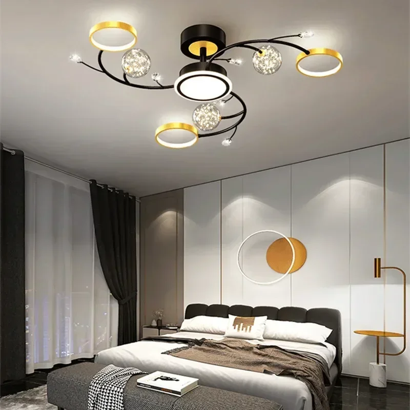 Nordic Modern Luxury Ceiling Light Crystal Chandelier Romantic Starry Sky Living Room Hall Decorative Black Art Lamp