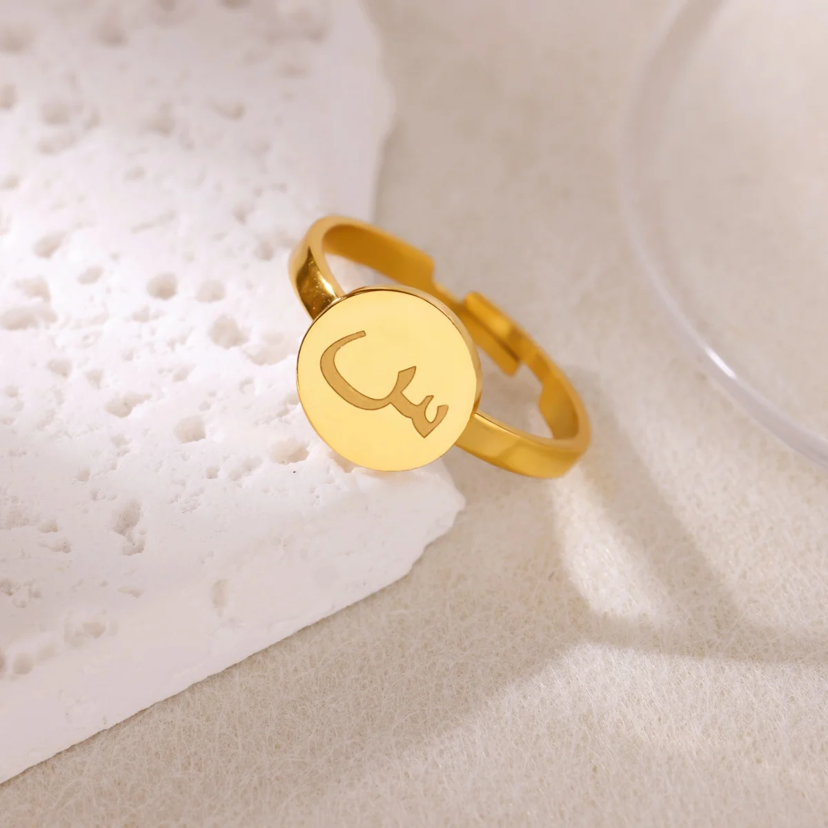 Arabic Letter Rings For Women Men Gold Color Adjustable Initial Arabic Round Nameplated Ring Middle East Eid al Adha Jewelry