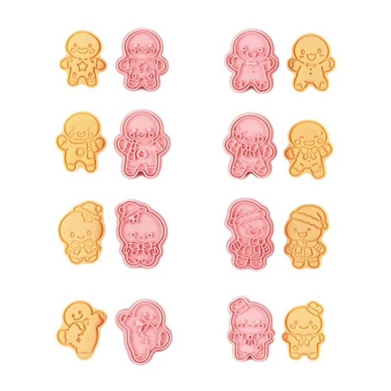 

8Pcs Christmas Man Pressable Biscuits Mold Cookie Stamps Pastry Baking Tool Plastic Cookie Cutters Bakeware Enduring