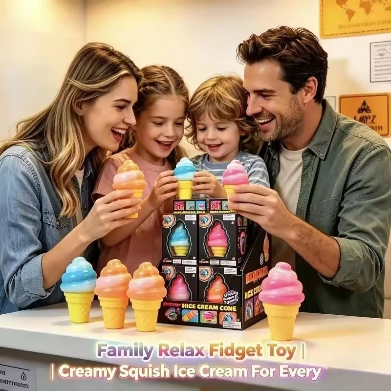 Pelota Antiestrés con Forma de Cono de Helado - Juguete Sensorial de Rebote Lento Estilo NeeDoh, Juguete para Aliviar la Ansiedad para Niños y Adultos, Recuerdo de Fiesta