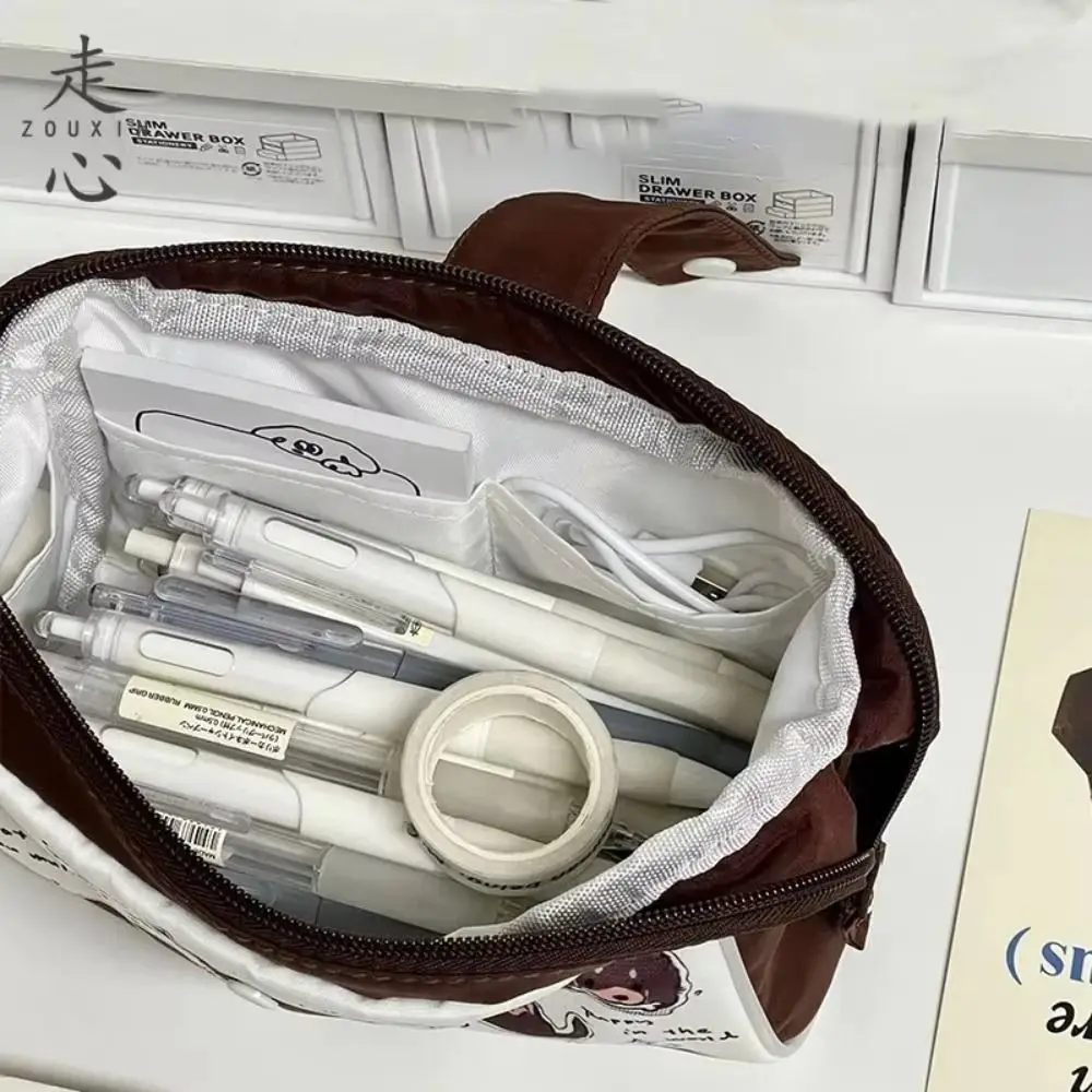 Cartoon Print Leuke Hond Pen Tas Creatieve Grote Capaciteit Cartoon Kat Etui Rits Flip Cover Snaps Briefpapier Opbergtas