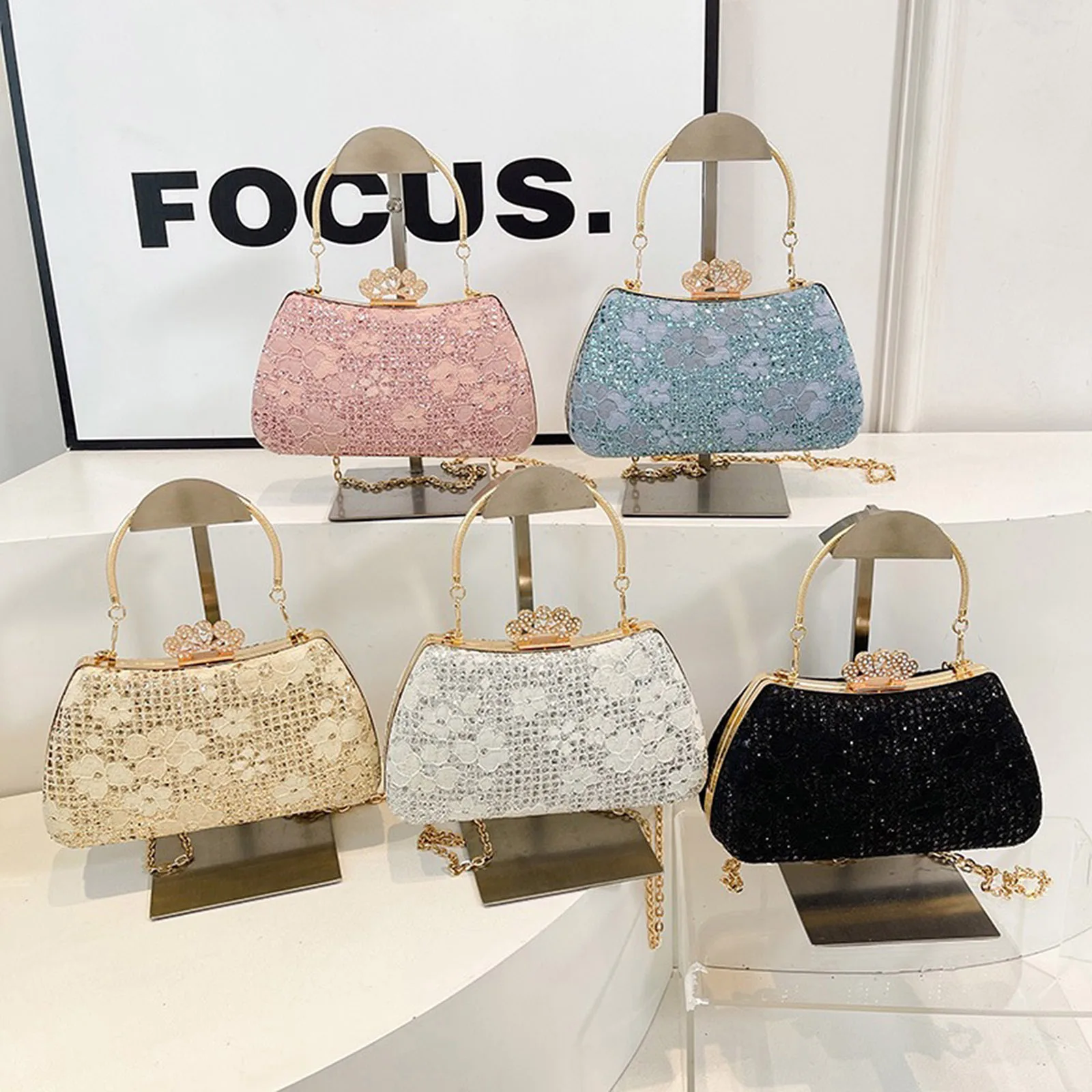 

Women's Evening Clutch Purse Shiny Sequins Crown Formal Handbag with Chain Strap for Wedding Cocktail Party