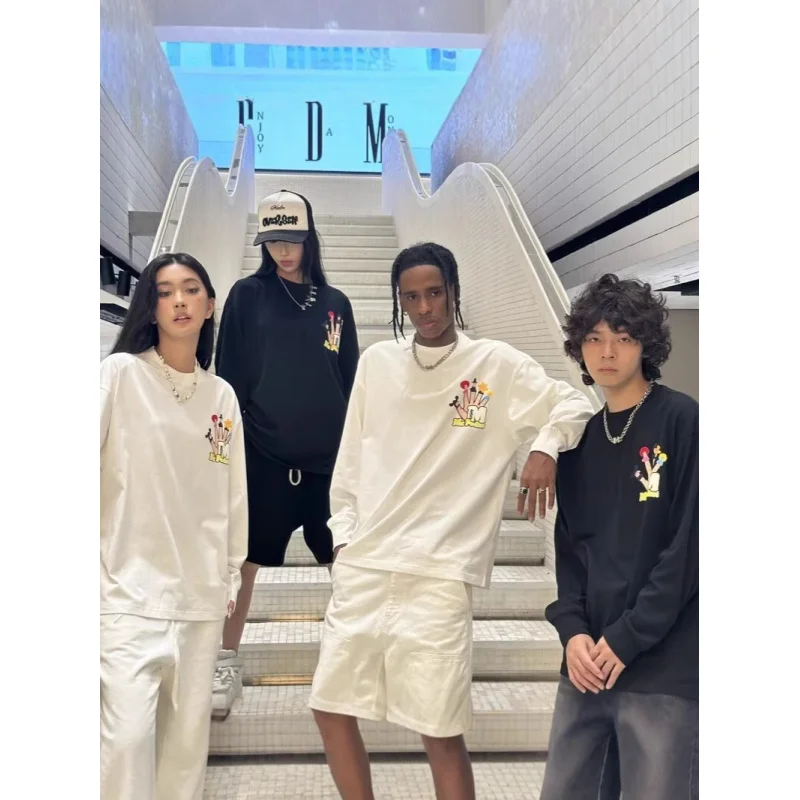 

American Style Trendy Brand Printed Solid Color Pure Cotton Long SleeveTMen's and Women's Spring and Autumn New Casual Versatile