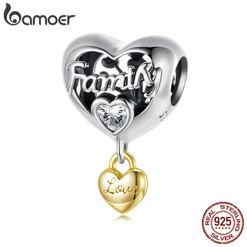 

BAMOER Solid 925 Sterling Silver Heart Charm Pendant fit Original Bracelet DIY Jewelry Accessories Eternal Family Beads