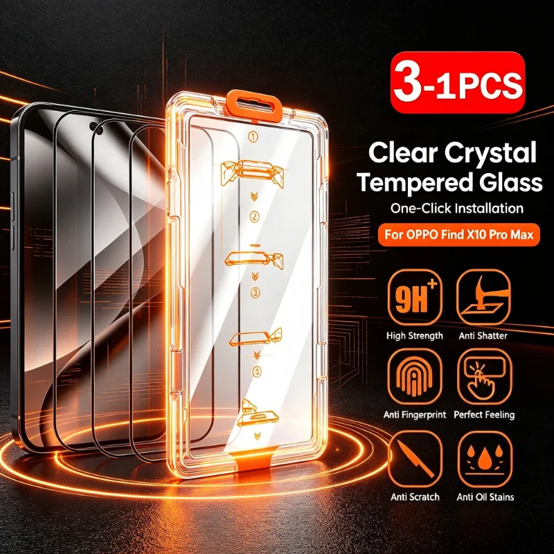 Für OPPO Find X10 Pro Max X10E X9 Ultra X9S Pro X9 1-3PCS 9H HD Displayschutzfolie aus gehärtetem Glas, staubfrei, einfaches Installationsset