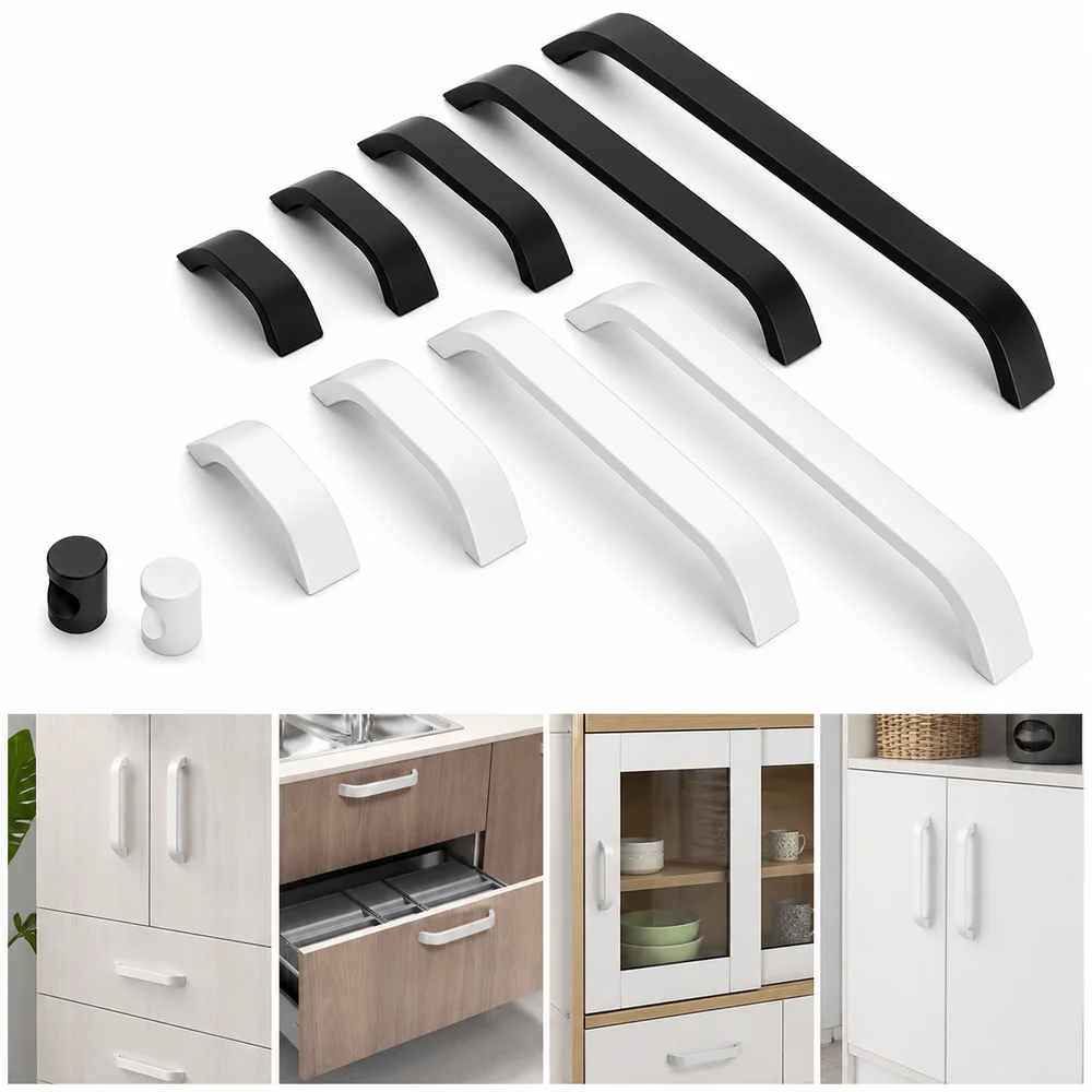Nordic Style Cabinet Handles Minimalist Curved Shape Wardrobe Handles Corrosion Resistant Rounded Grip Drawer Handles