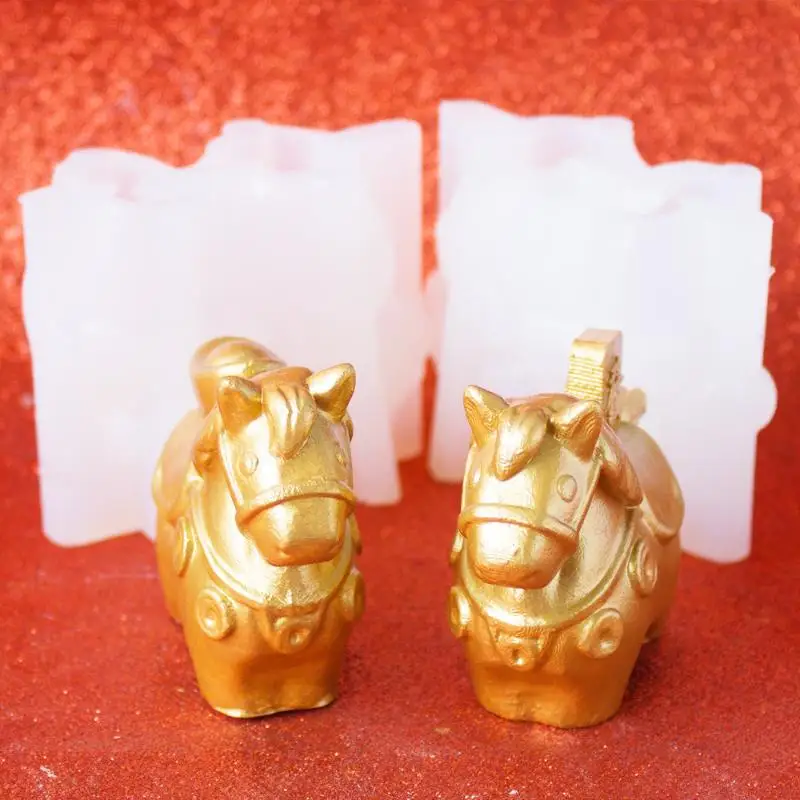 Molde de Silicona con Forma de Caballo del Zodiaco para Año Nuevo, para Decoración de Pasteles, Pudín, Natillas, Gelatina, Herramienta de Repostería, Chocolate, Yeso