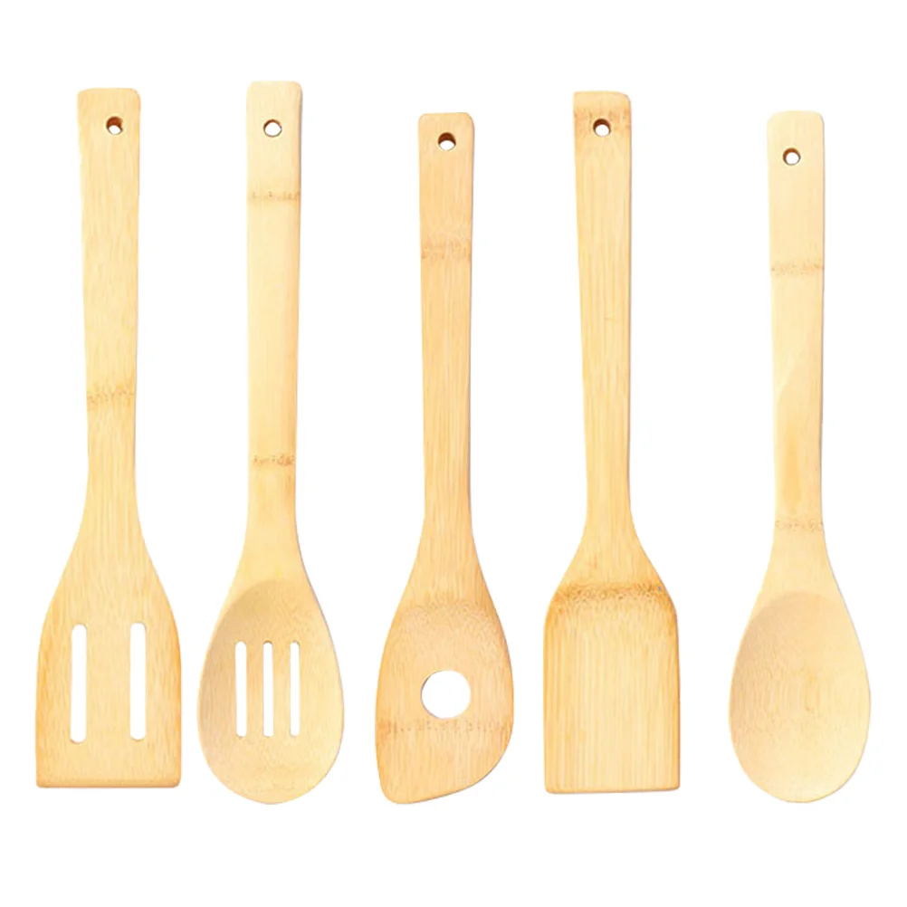 

5pcs Bamboo Cooking Set Spatulas Spoon Kitchen Tools Bamboo Cooking Utensil Nonstick Cookware Storage Easy