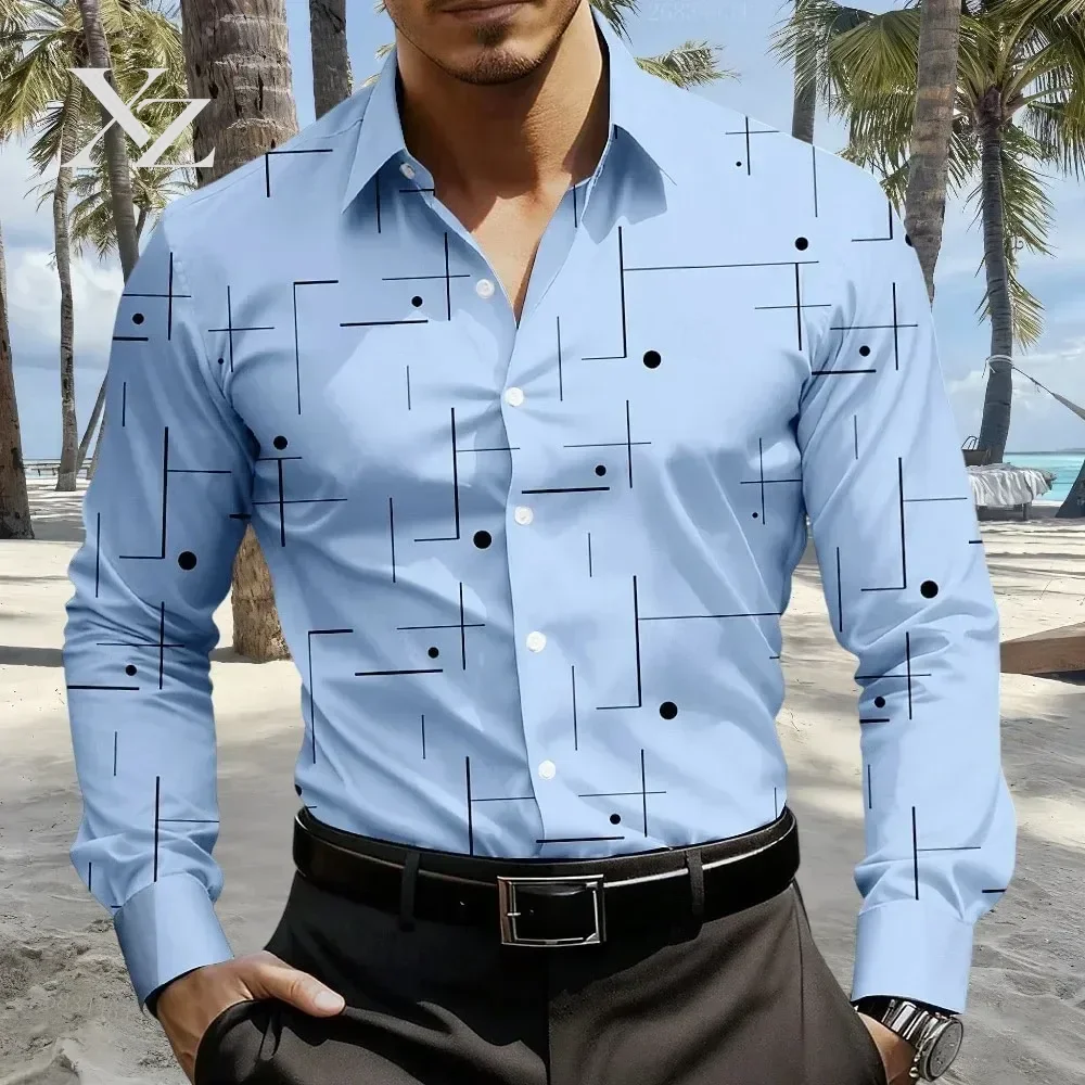 Hot Sale Premium Men's Abstract Geometric Polka Dot Button Down Long Sleeved Shirt Casual Fashionable Daily Wear