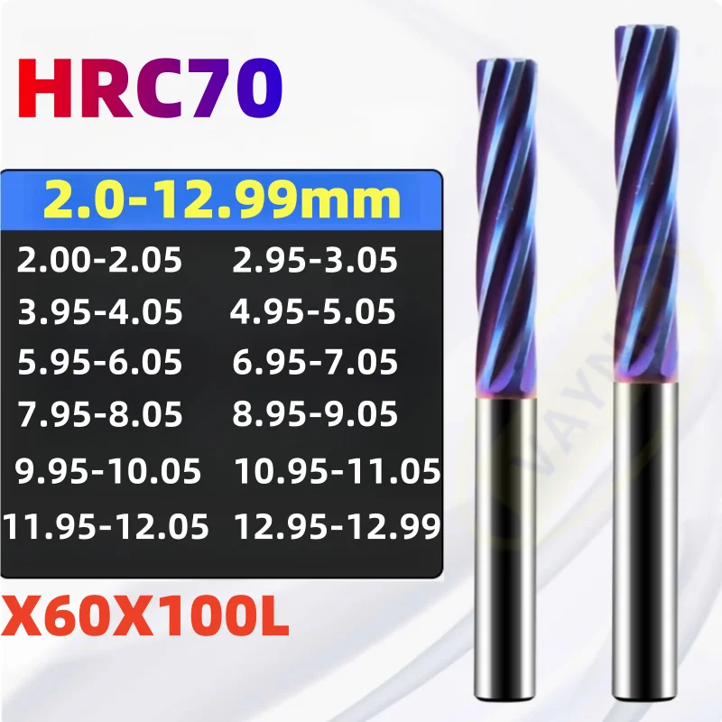 

HRC70 Machining Tool Spiral Flute Reamer Cobalt Cutting Shank Diameter 2.0mm-12.99mm X60X100L for Metal Steel Hole Drill 1PCS